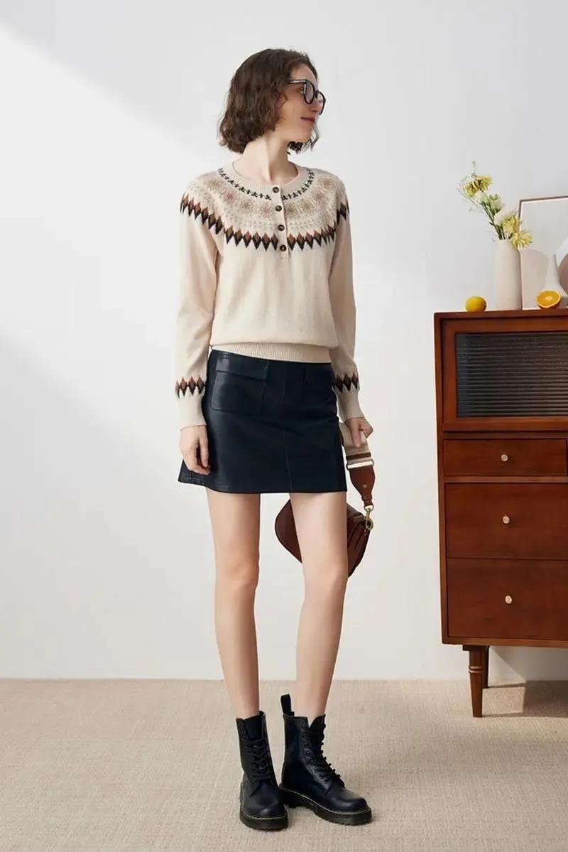 100 Cashmere Quarter Button Fair Isle Sweater