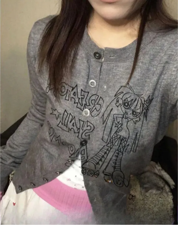 Anime Sueter Mujer Knitwear Cardigan Coat for Women Pull Femme O-neck Casual Knit Cute Sweater Tops 2024 Fall Winter Clothing