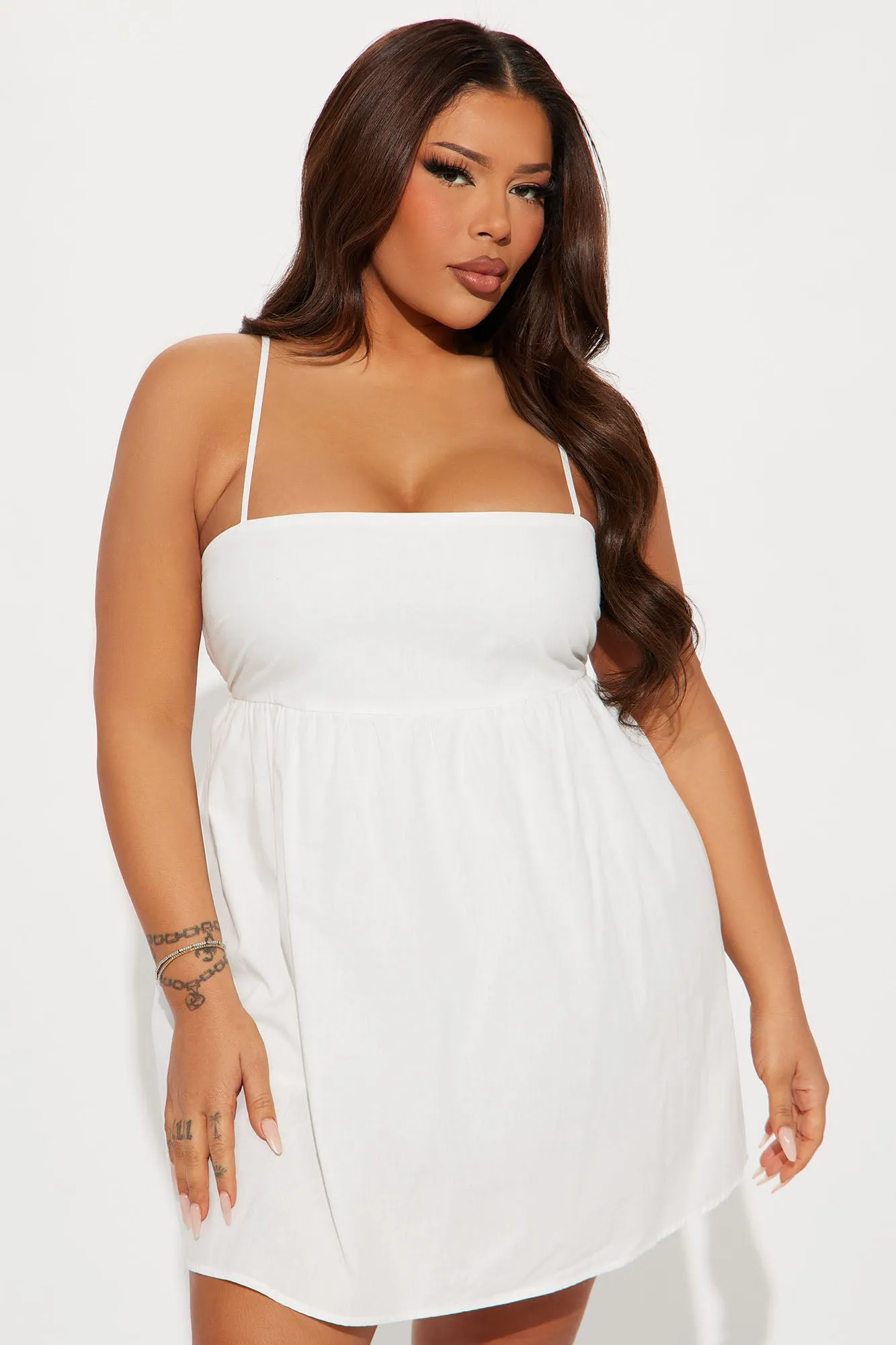 Ava Poplin Babydoll Mini Dress - White