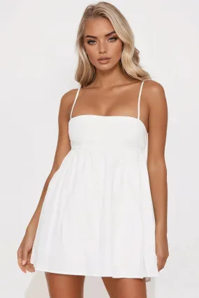 Ava Poplin Babydoll Mini Dress - White