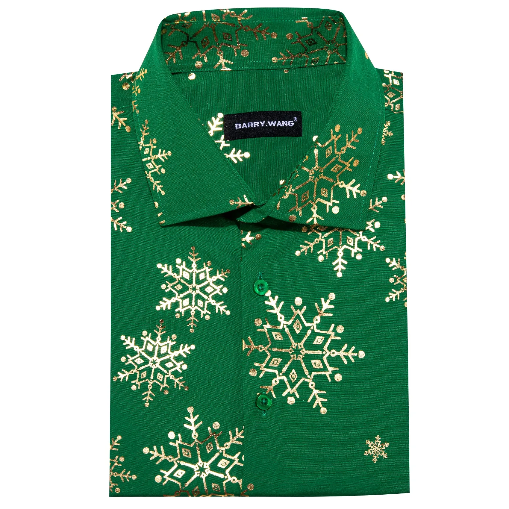 Barry.wang Christmas Green Gold Snowflake Floral Silk Shirt