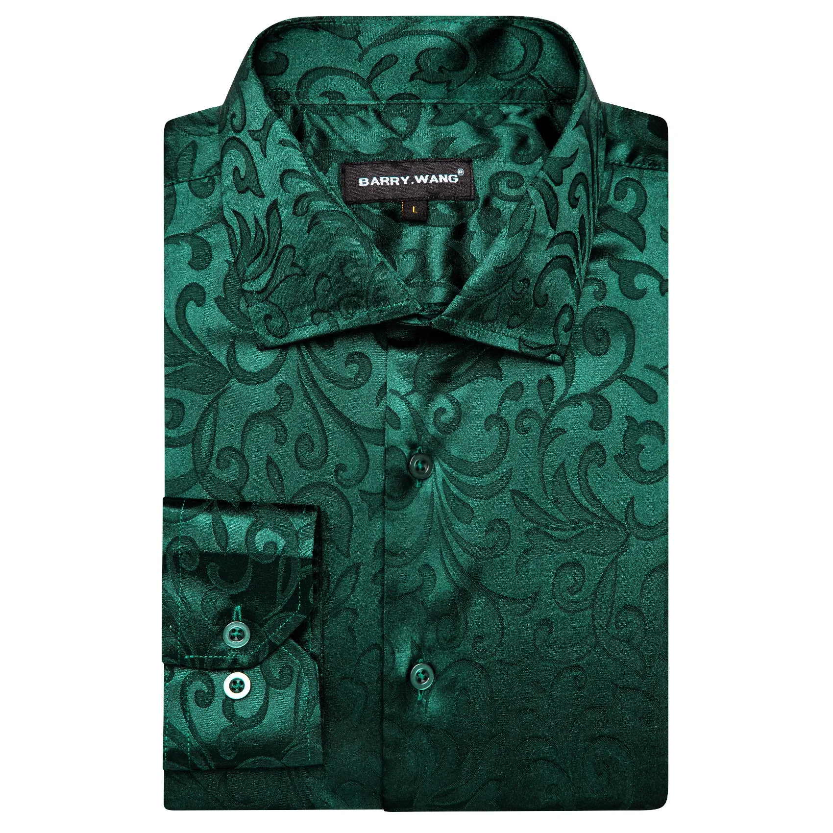 Barry.wang Dark Green Floral Silk Men's Shirt