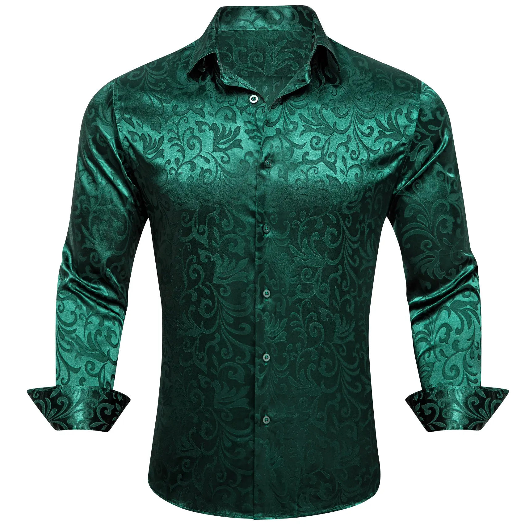 Barry.wang Dark Green Floral Silk Men's Shirt