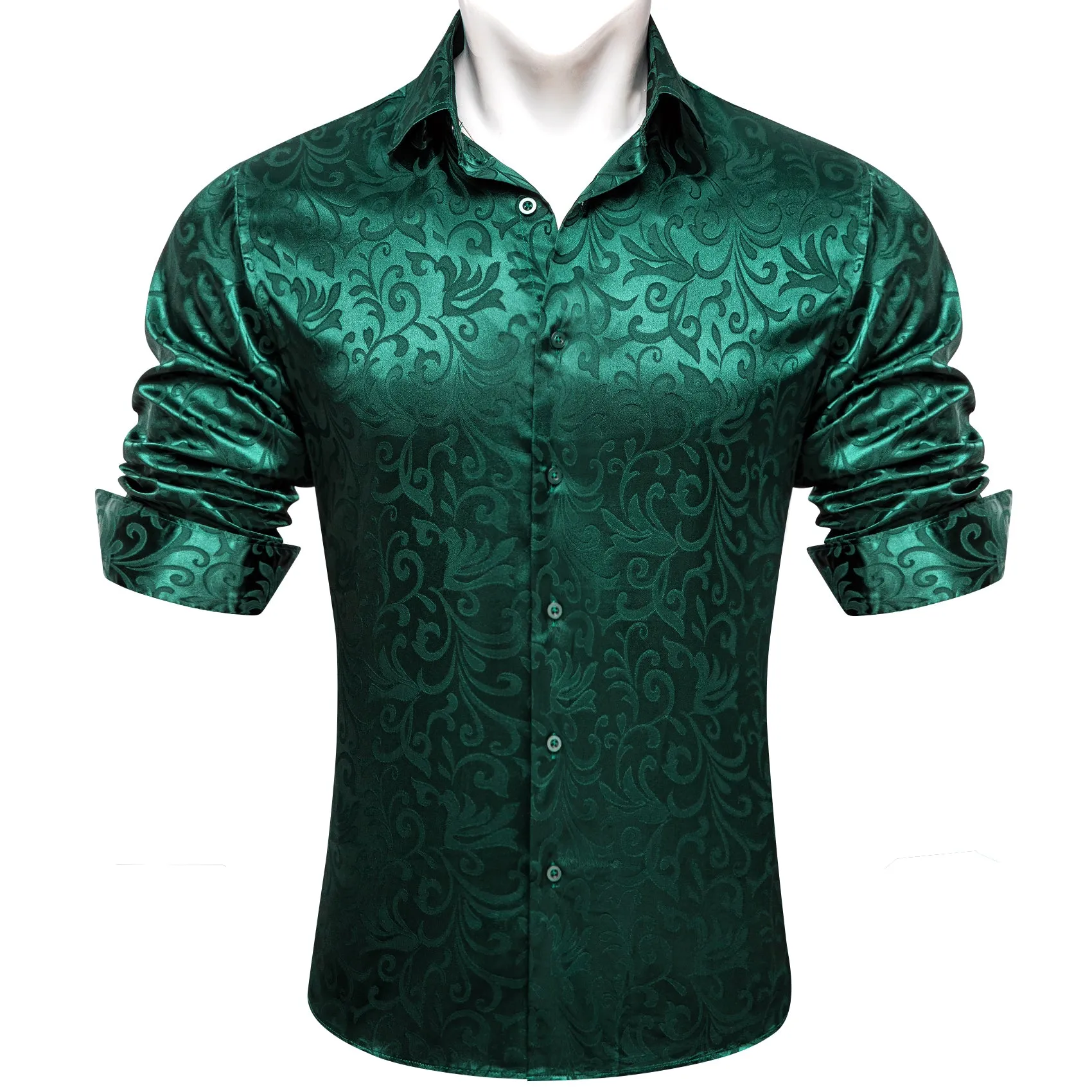Barry.wang Dark Green Floral Silk Men's Shirt