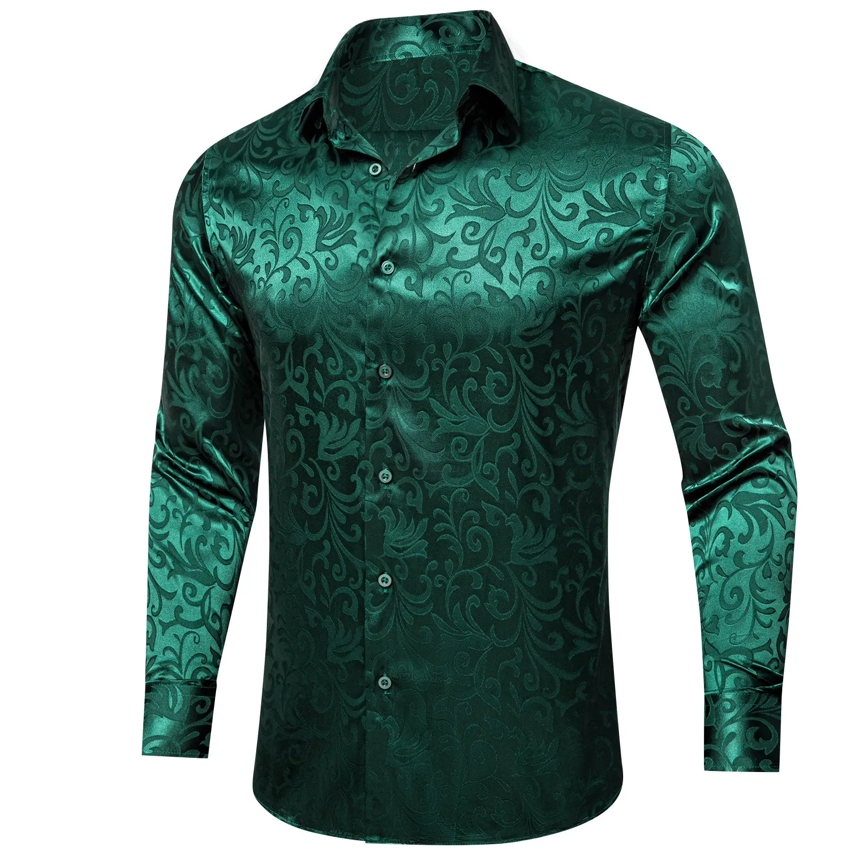 Barry.wang Dark Green Floral Silk Men's Shirt