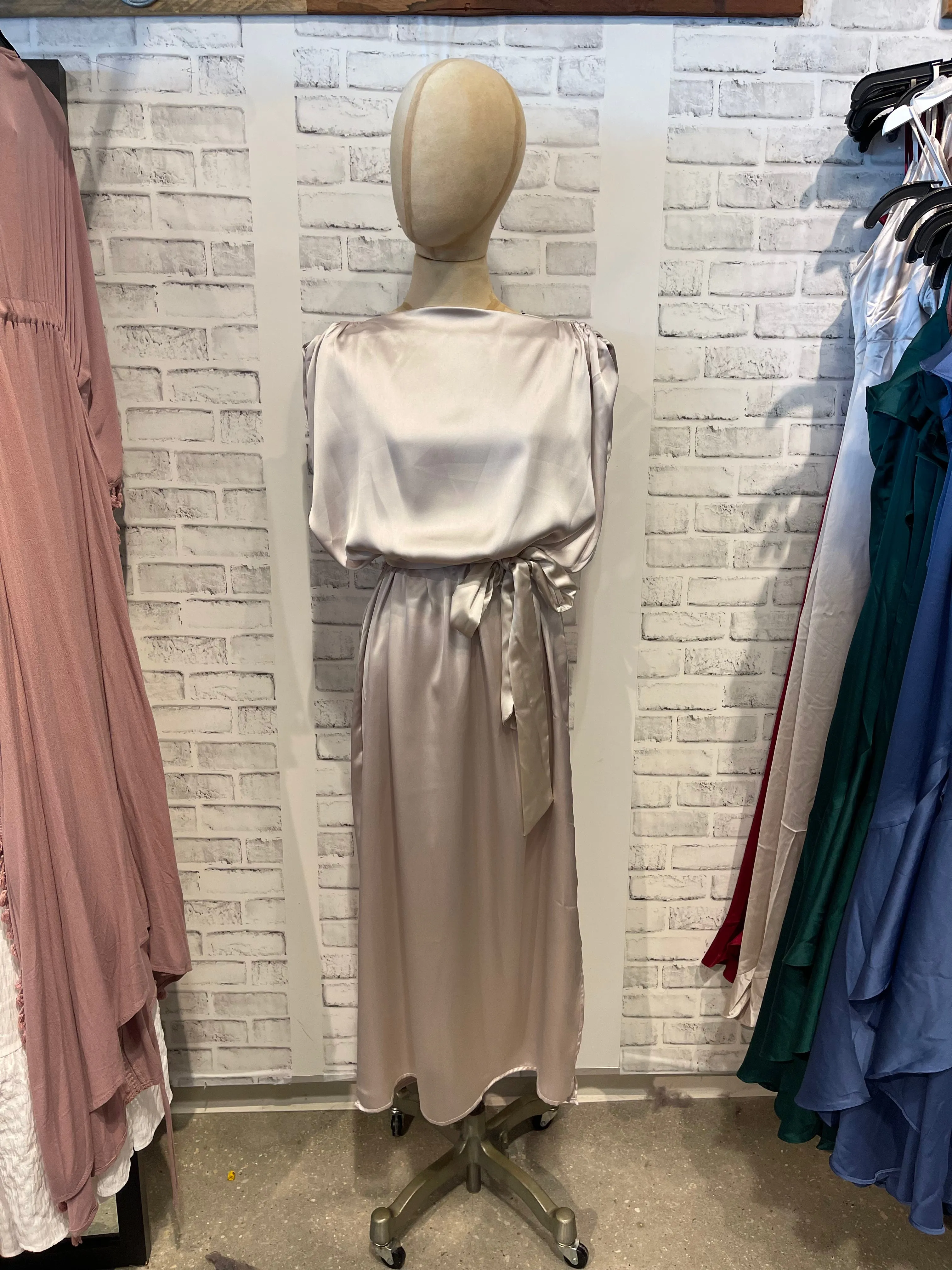 Beaumont Ruched Shoulder Dress in Champagne
