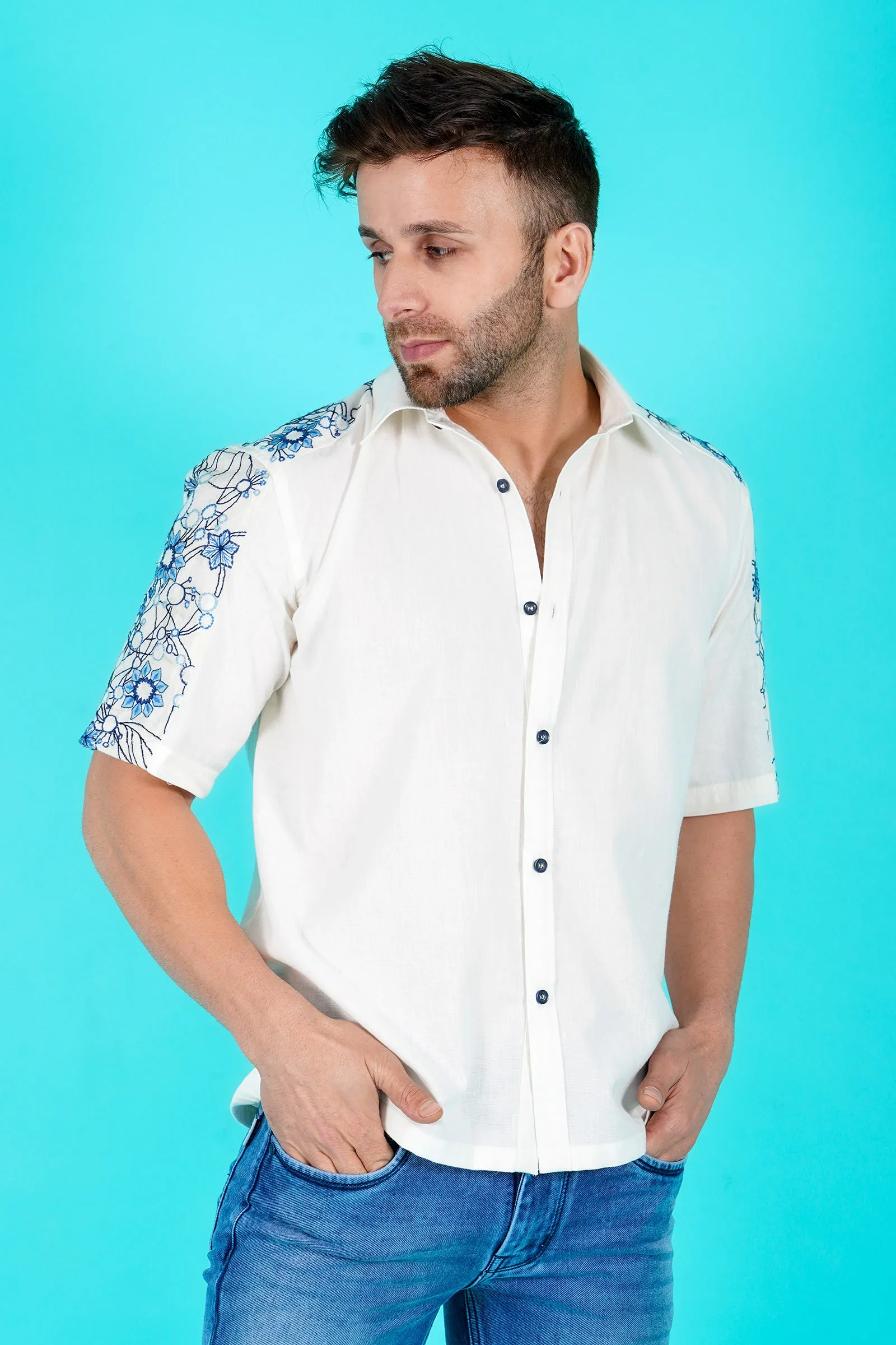 Benjamin Men's Embroidered Shirt (Drop Shoulder)