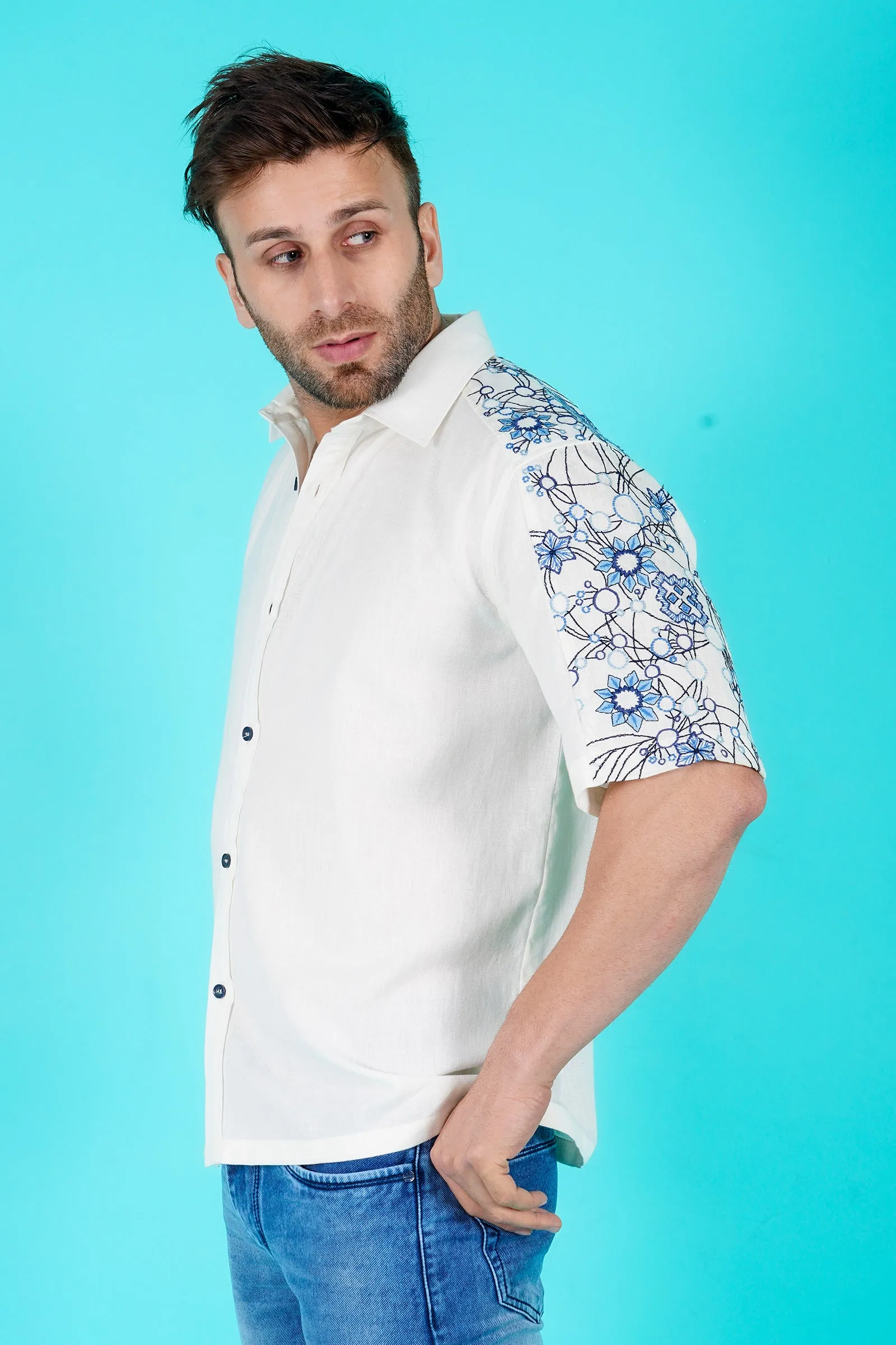 Benjamin Men's Embroidered Shirt (Drop Shoulder)
