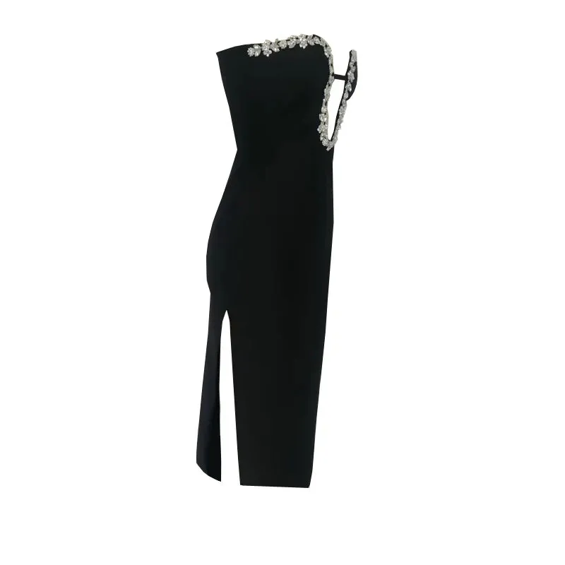 Black Siren Dress LWomen Sexy Elegant Strapless Backless Bodycon  Party Evening Dresses