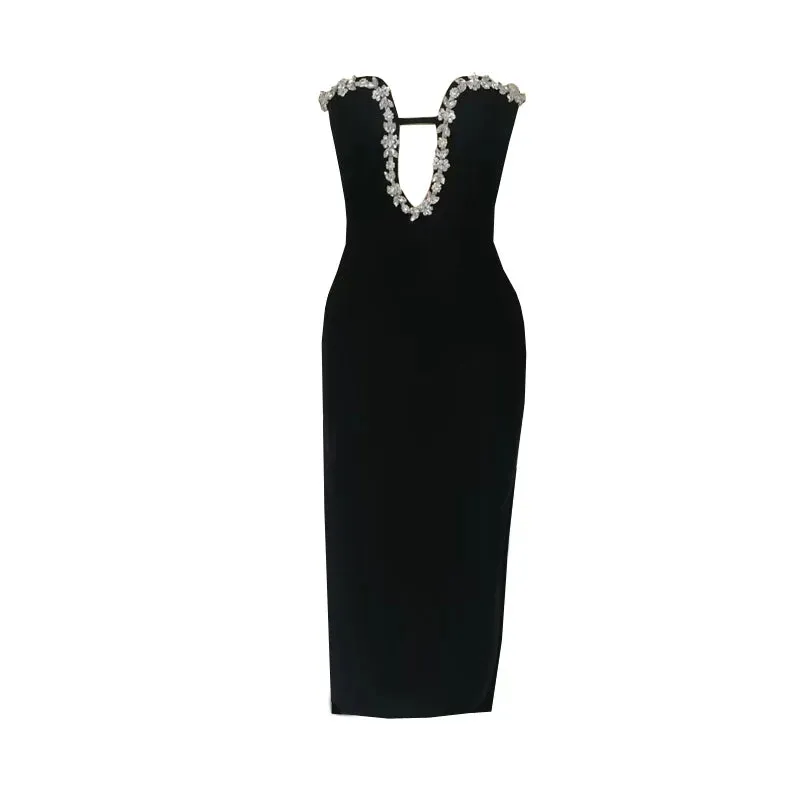 Black Siren Dress LWomen Sexy Elegant Strapless Backless Bodycon  Party Evening Dresses