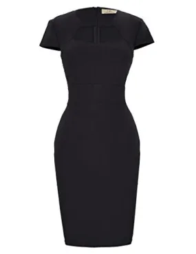 Black Women Vintage Pencil Dress Short Sleeve Bodycon 1950s - GRACE KARIN