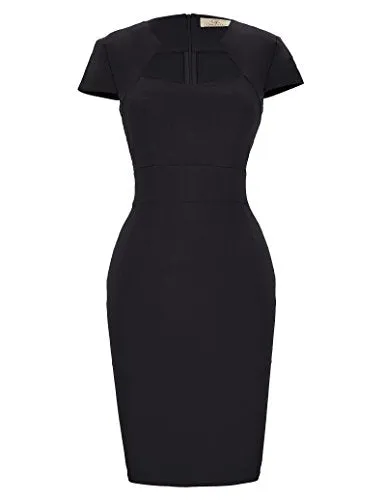 Black Women Vintage Pencil Dress Short Sleeve Bodycon 1950s - GRACE KARIN