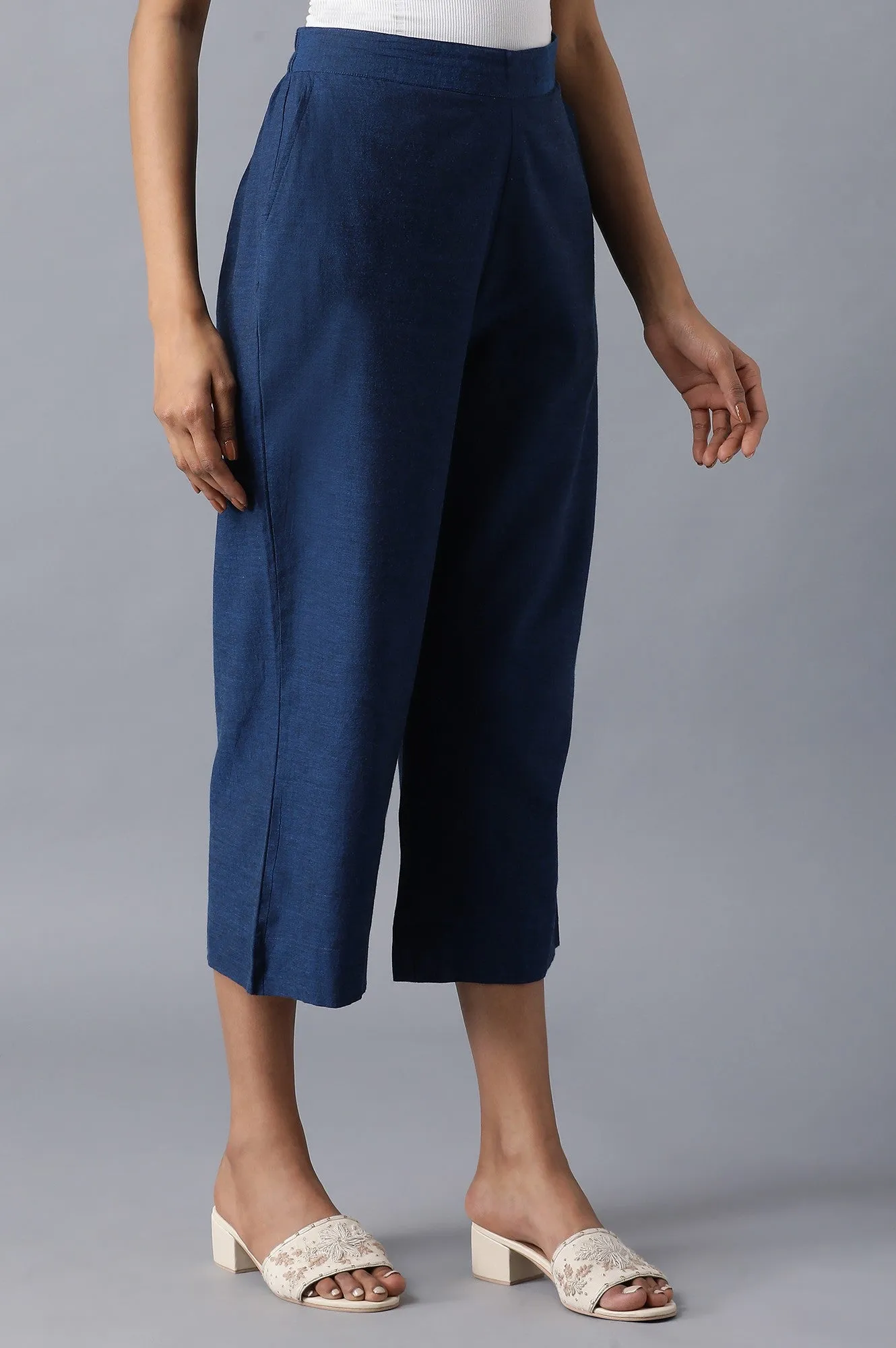 Blue 2Tone Cotton Solid Culotted