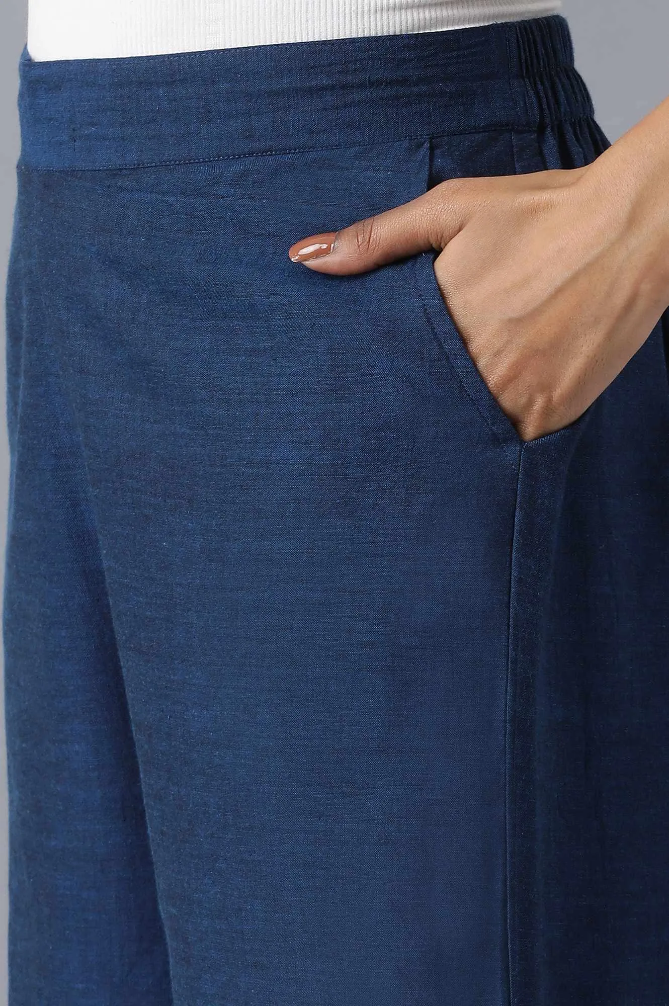 Blue 2Tone Cotton Solid Culotted