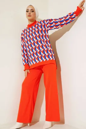 BNG Women Frilly Patterned Turtleneck Sweater Orange - Clermont