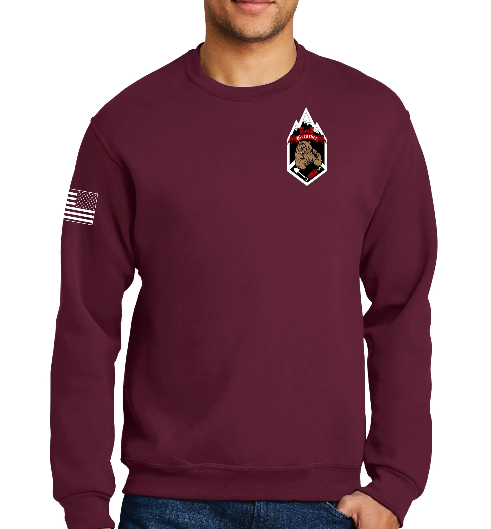 Born to Breach 50-50 Blend Maroon Crewneck Unisex Sweatshirt. This shirt IS approved for PT.