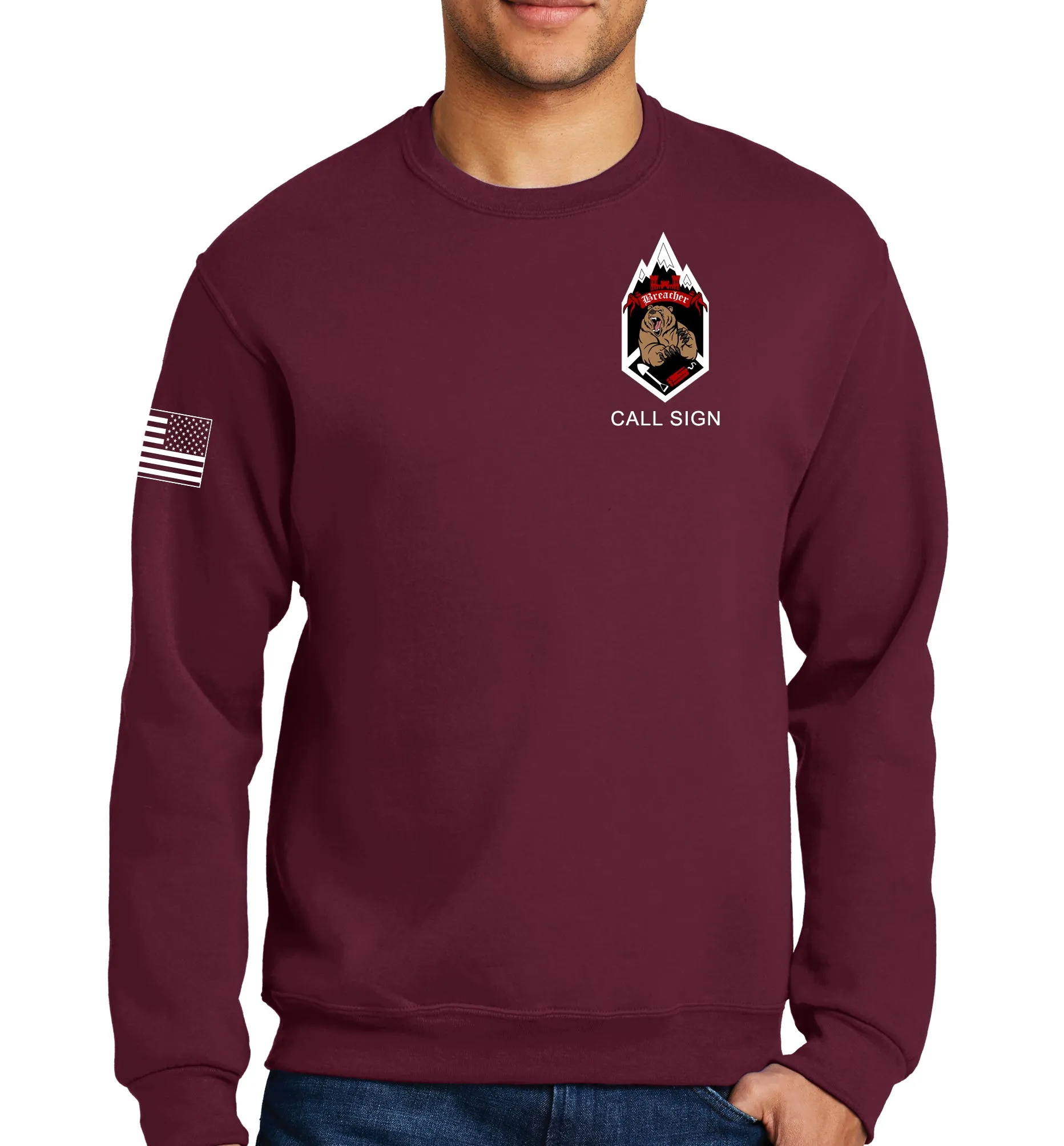 Born to Breach 50-50 Blend Maroon Crewneck Unisex Sweatshirt. This shirt IS approved for PT.