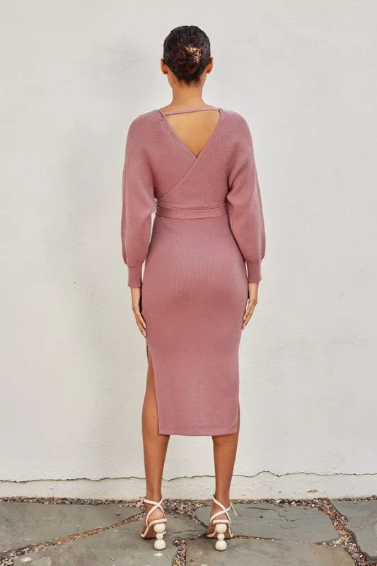 CALI - CROSSOVER MIDI SWEATER DRESS