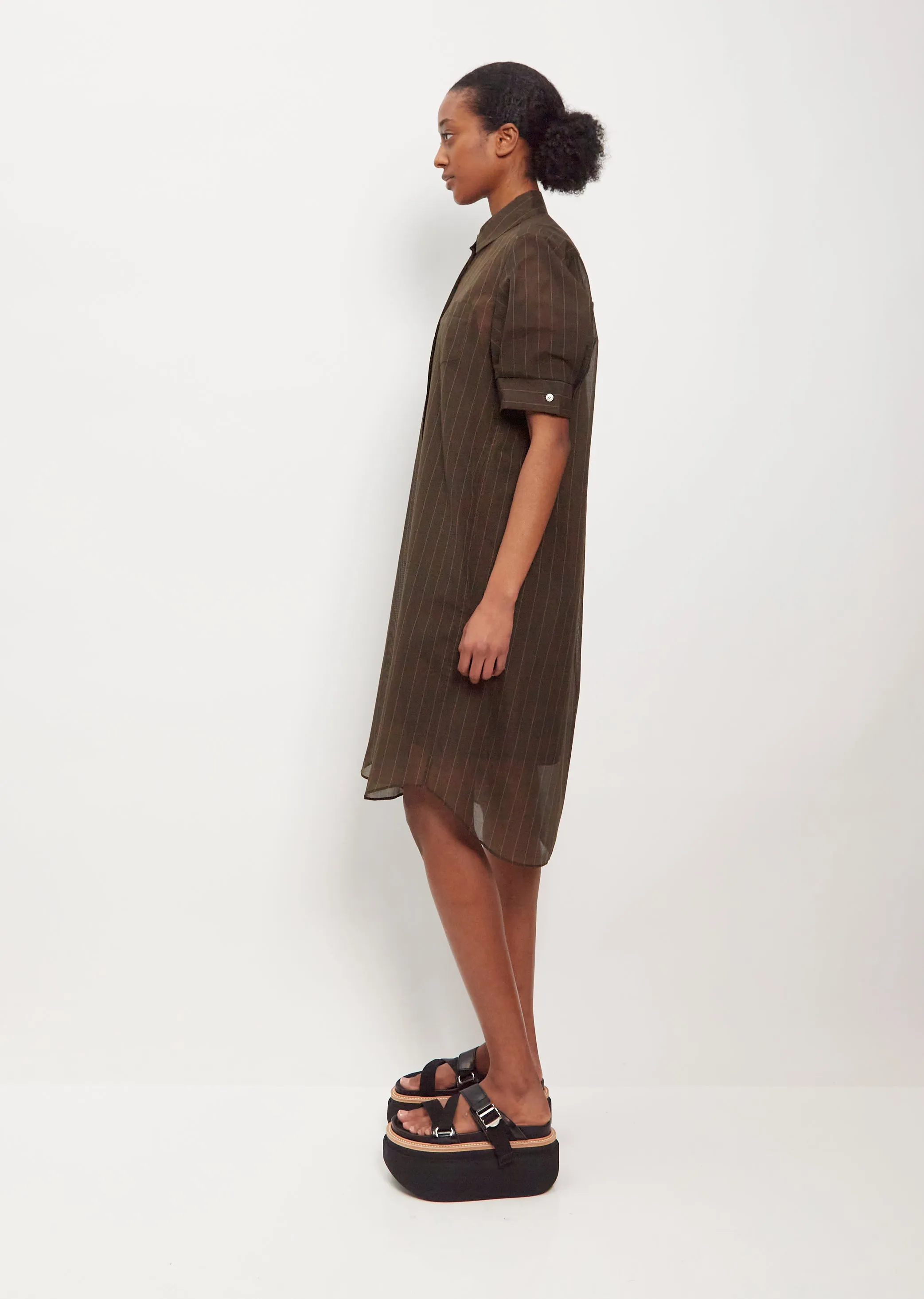 Chalk Stripe Cotton Blend Shirt Dress