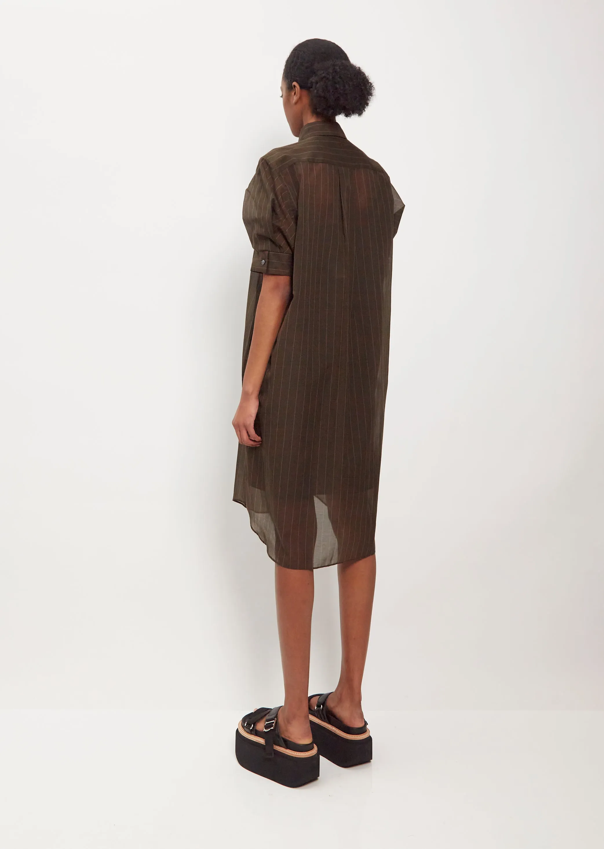 Chalk Stripe Cotton Blend Shirt Dress