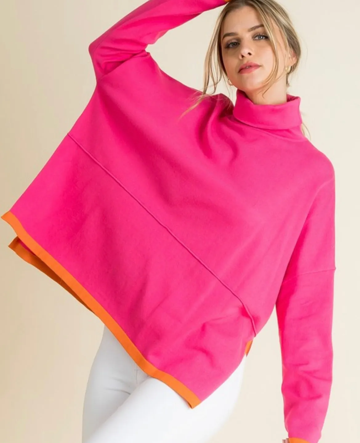 Colorblock Poncho in Pink