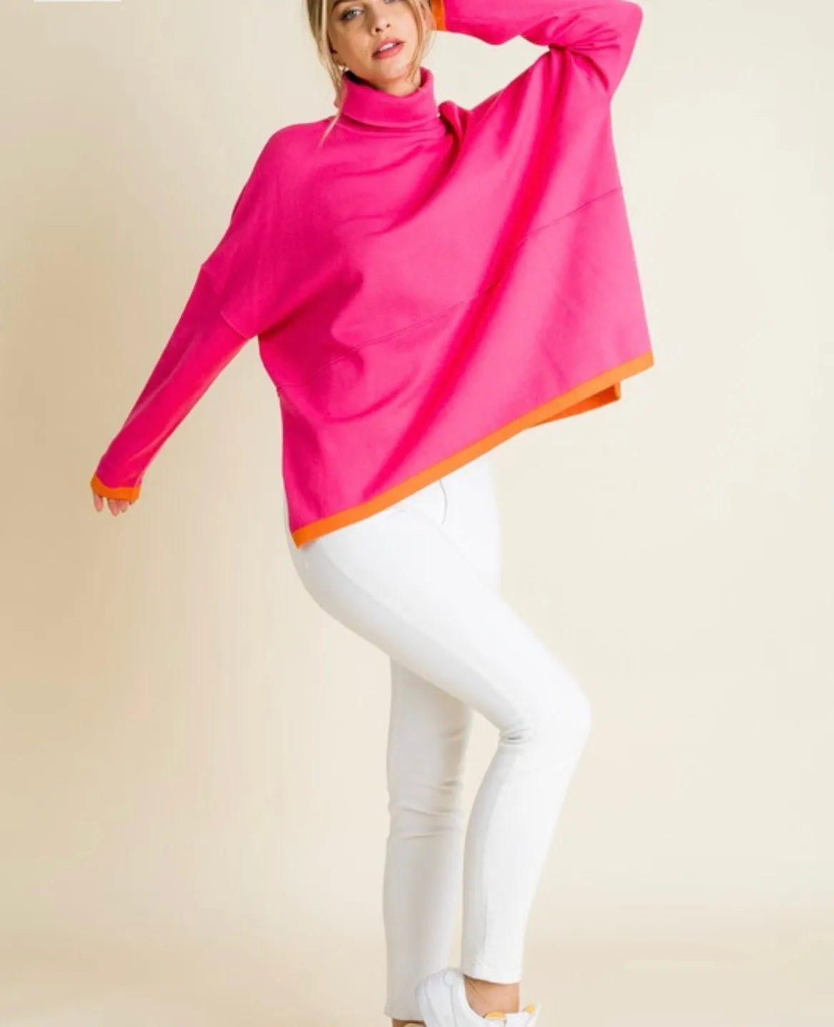 Colorblock Poncho in Pink