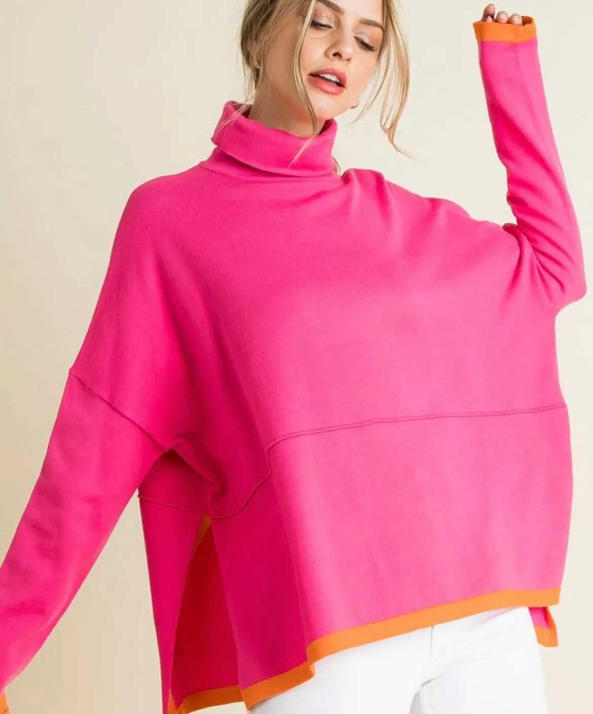 Colorblock Poncho in Pink