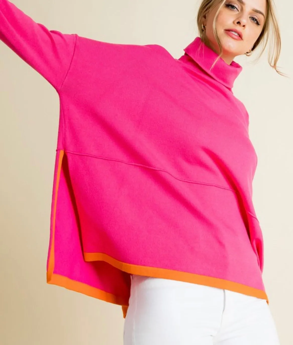 Colorblock Poncho in Pink