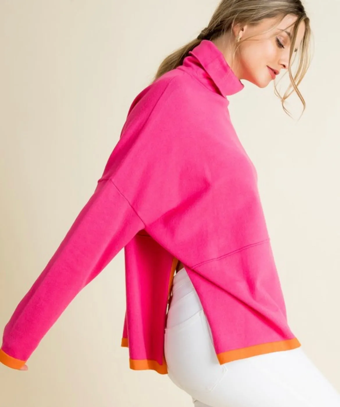 Colorblock Poncho in Pink