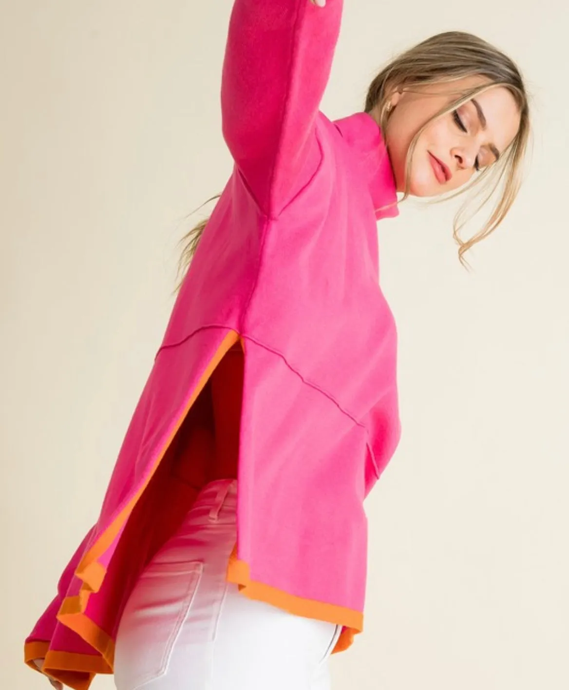 Colorblock Poncho in Pink
