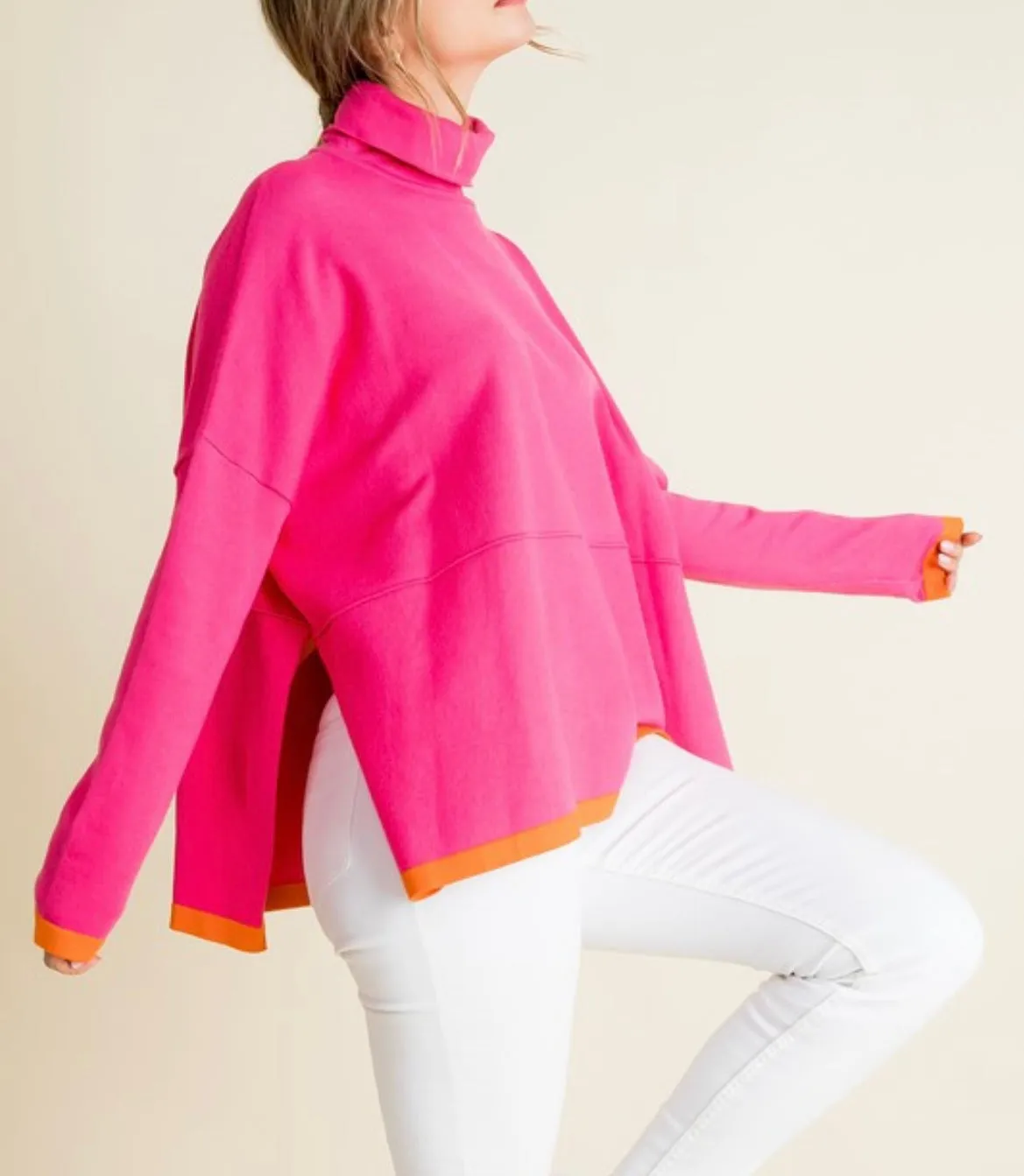 Colorblock Poncho in Pink