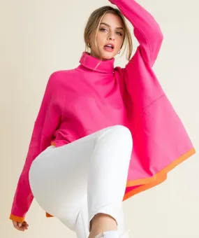 Colorblock Poncho in Pink
