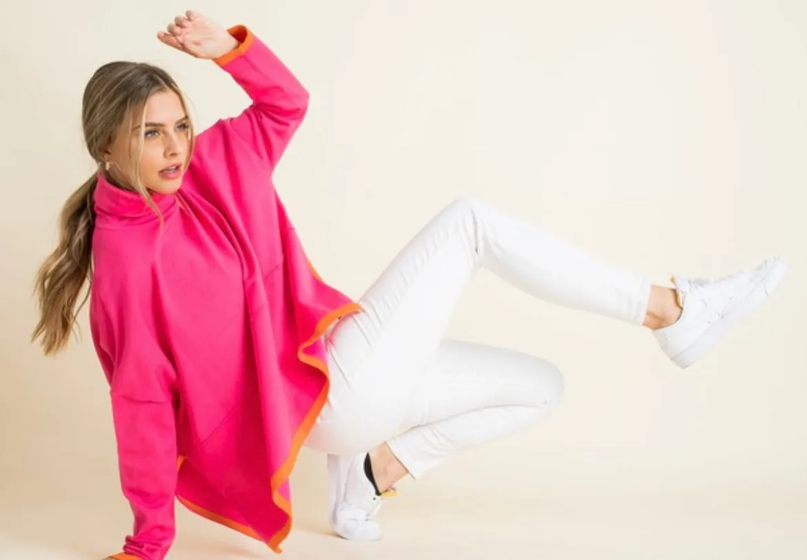 Colorblock Poncho in Pink