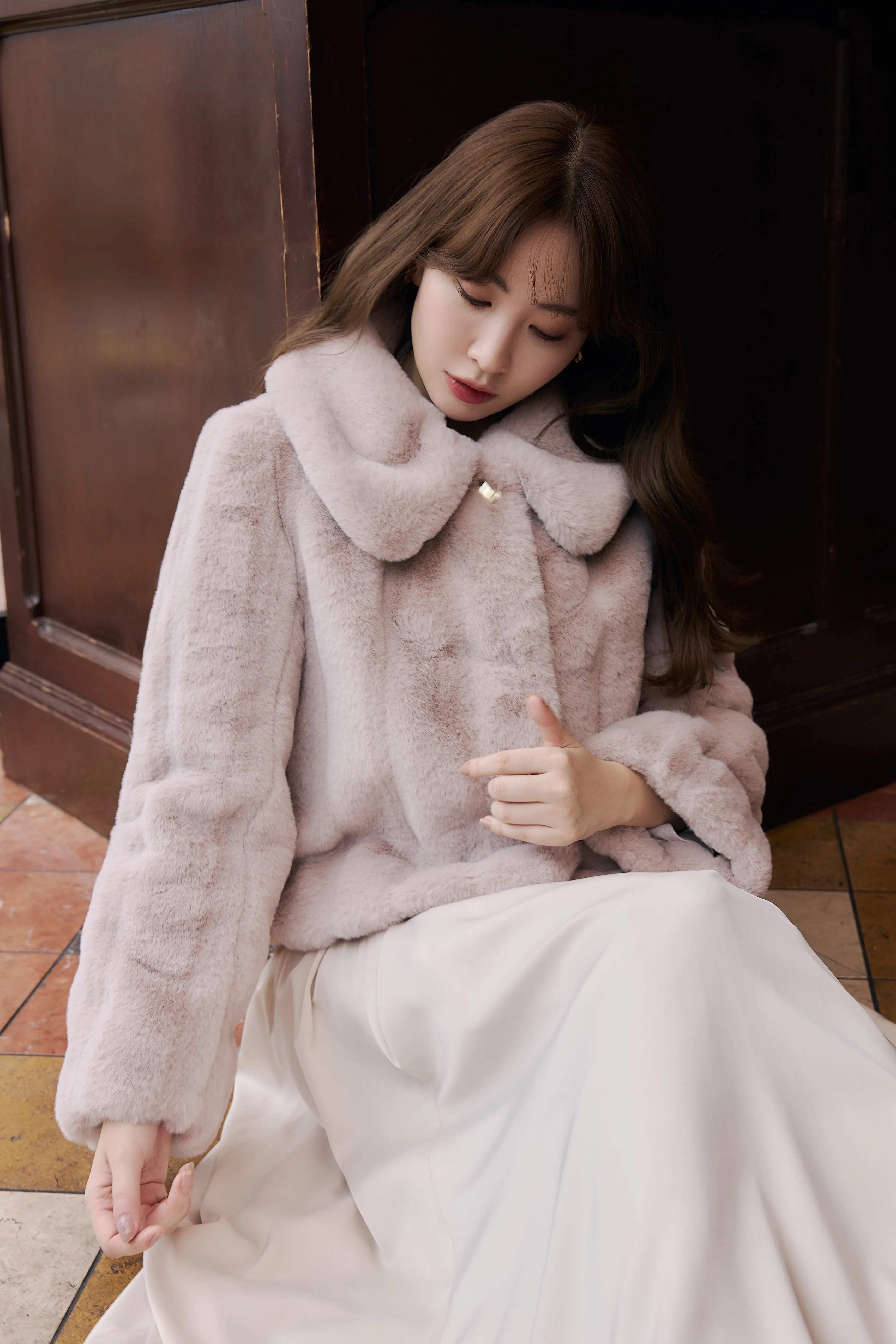 【cream / tea rose / rich brown】Winter Love Faux Fur Coat