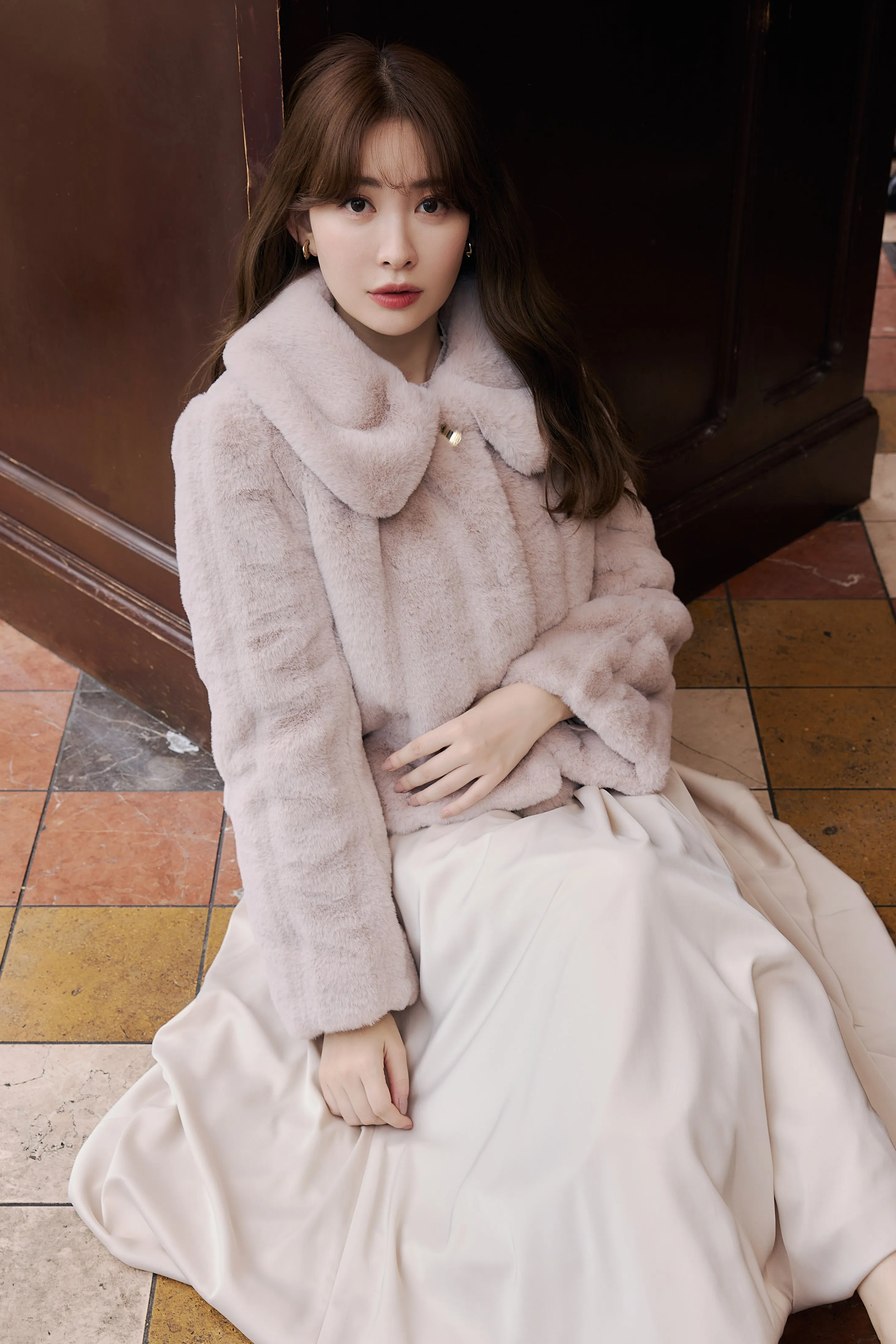 【cream / tea rose / rich brown】Winter Love Faux Fur Coat
