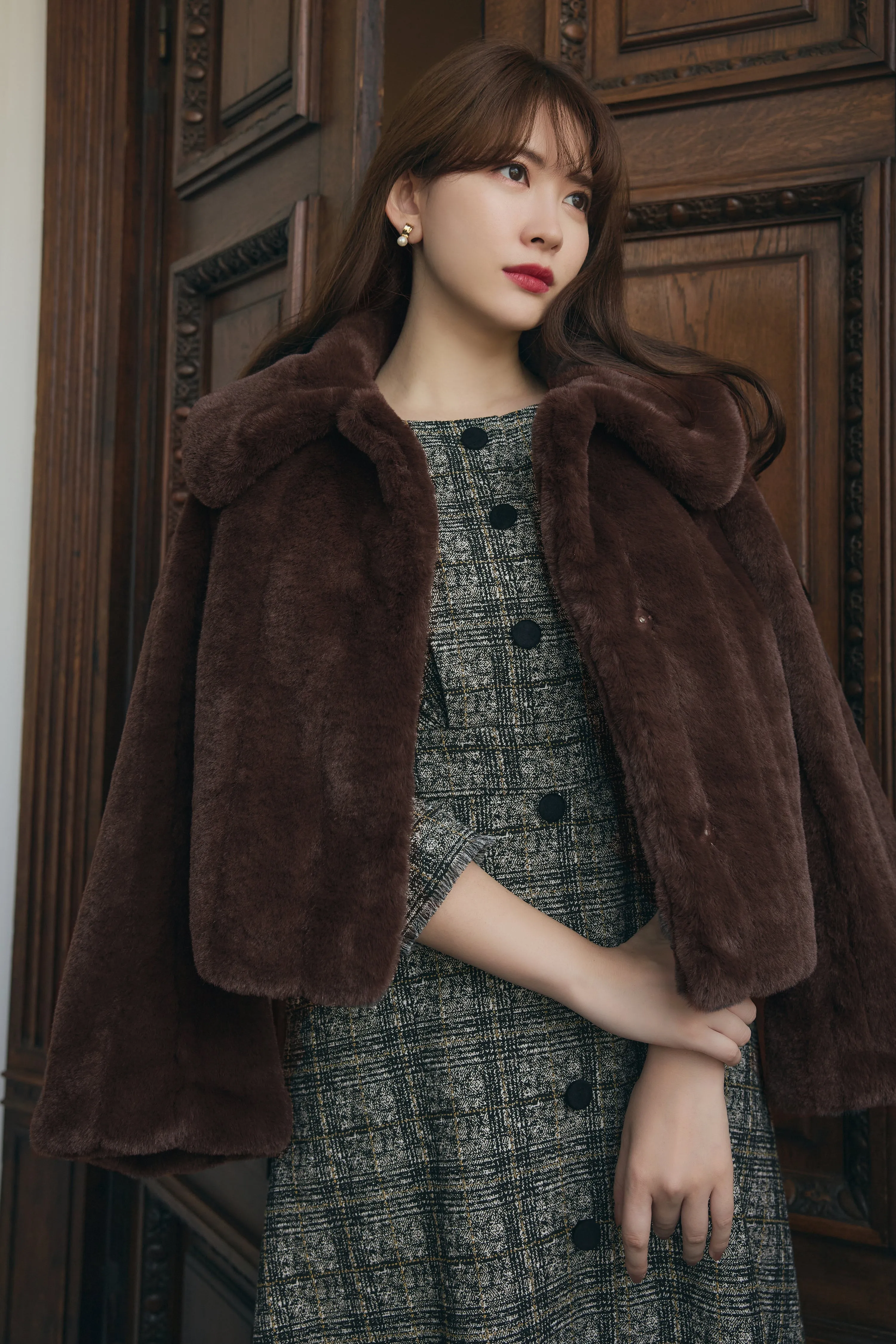【cream / tea rose / rich brown】Winter Love Faux Fur Coat