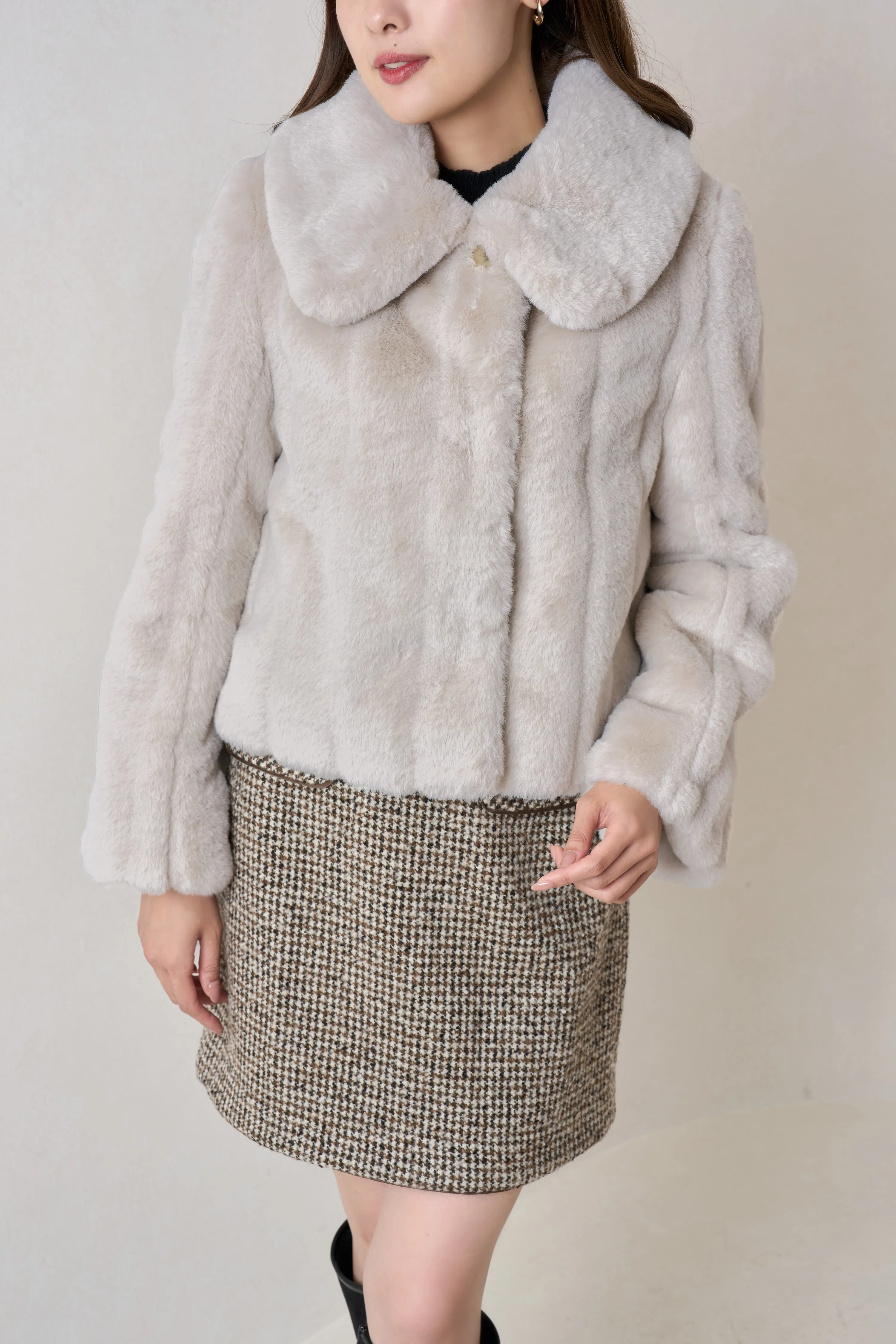 【cream / tea rose / rich brown】Winter Love Faux Fur Coat