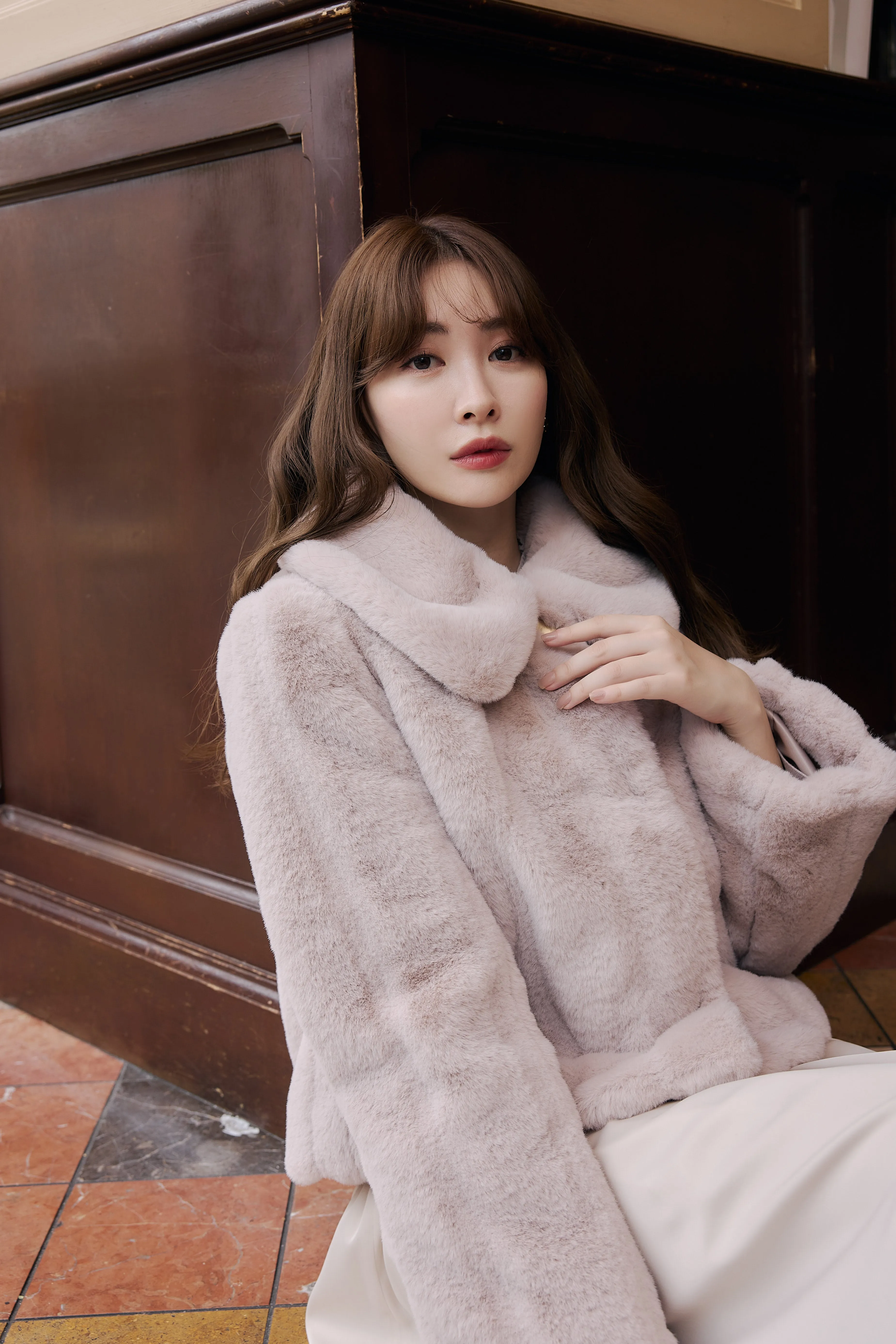 【cream / tea rose / rich brown】Winter Love Faux Fur Coat