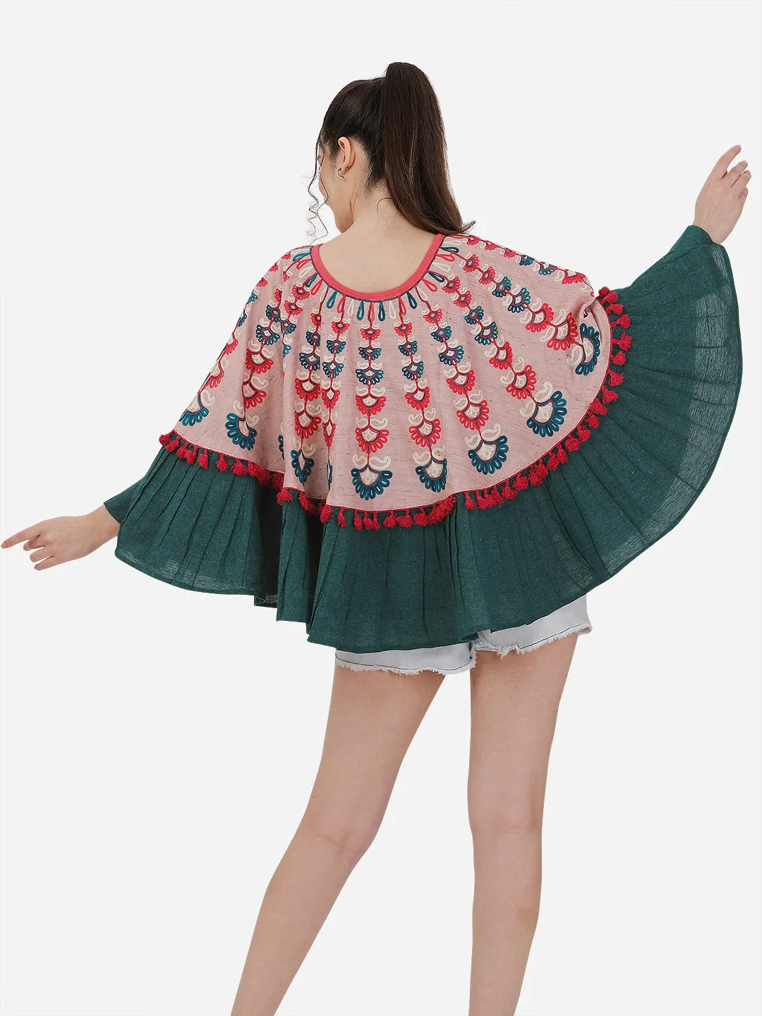 Dusty Pink Woollen Embroidered Circular Poncho