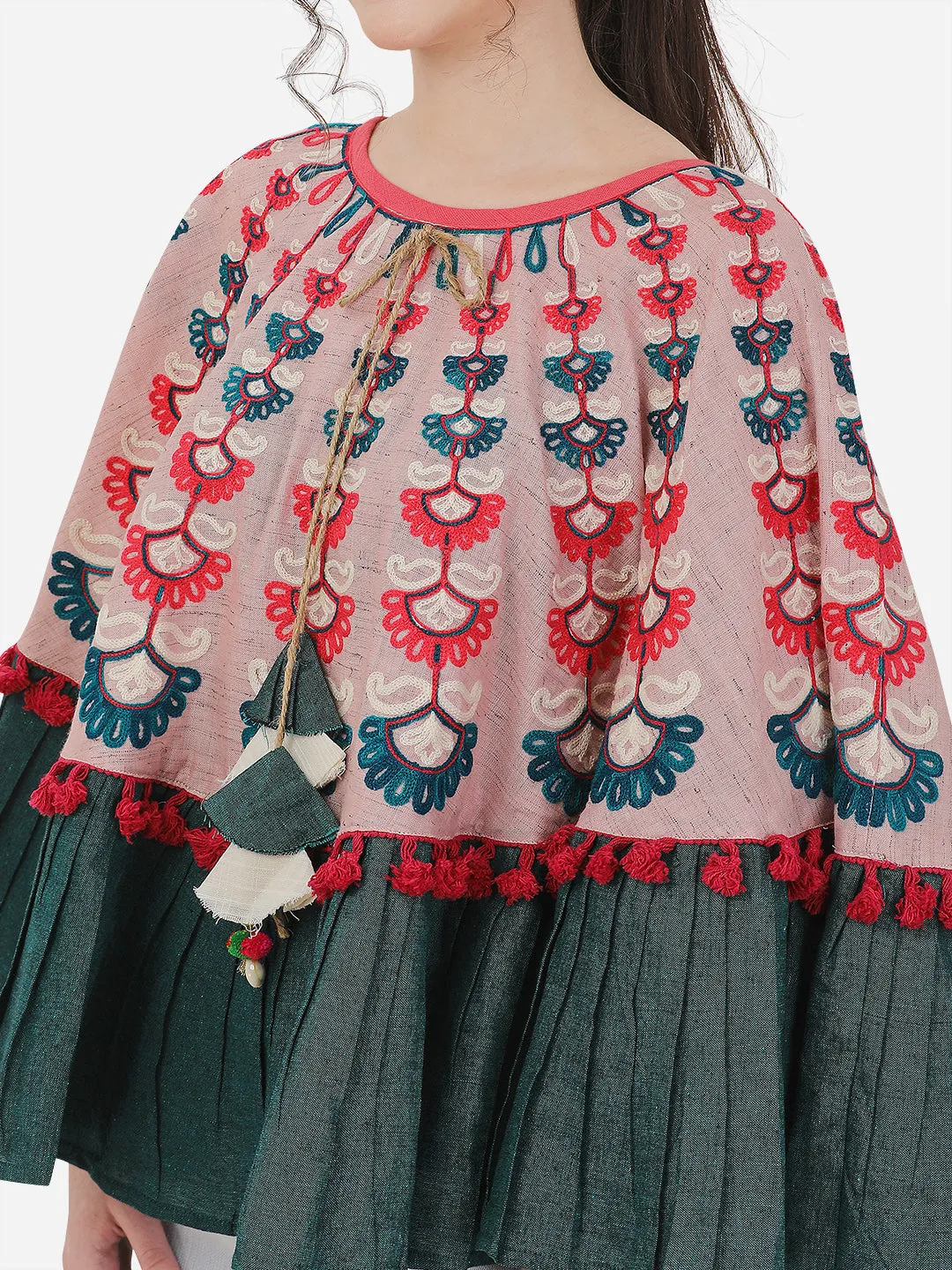 Dusty Pink Woollen Embroidered Circular Poncho