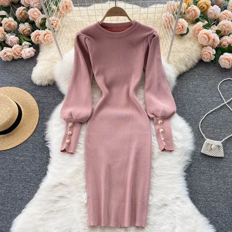 Elegant Puff Sleeve Winter Dress