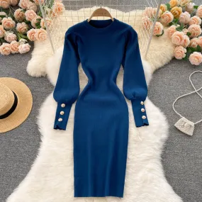 Elegant Puff Sleeve Winter Dress
