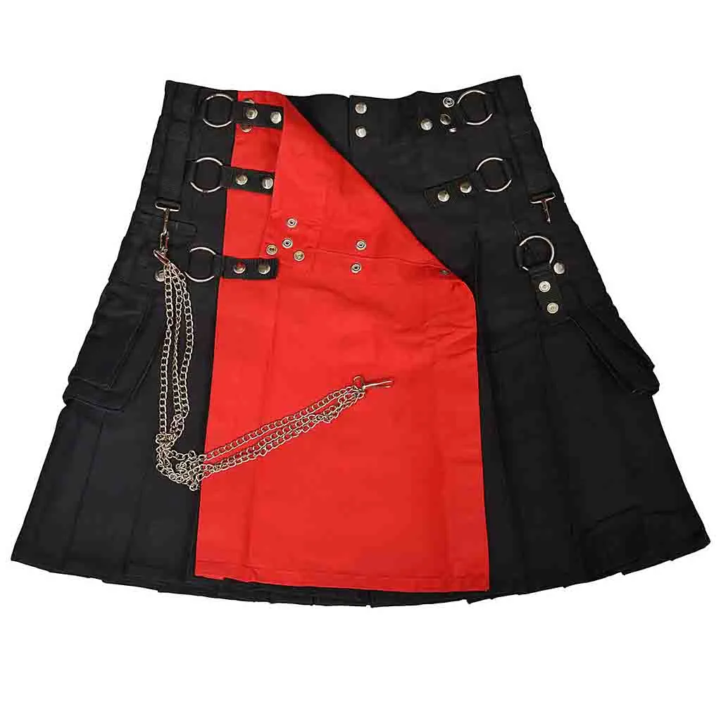 Fashion Utility Kilt Black with Removable Chains & Apron