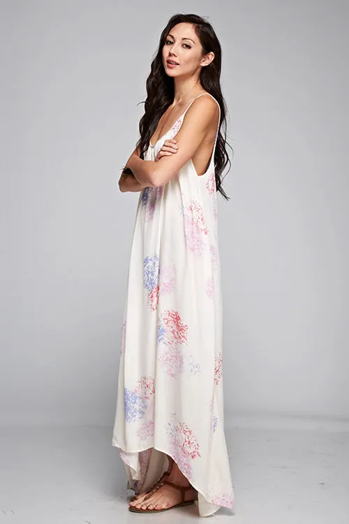 Floral Print Sleeveless High Low Maxi Dress