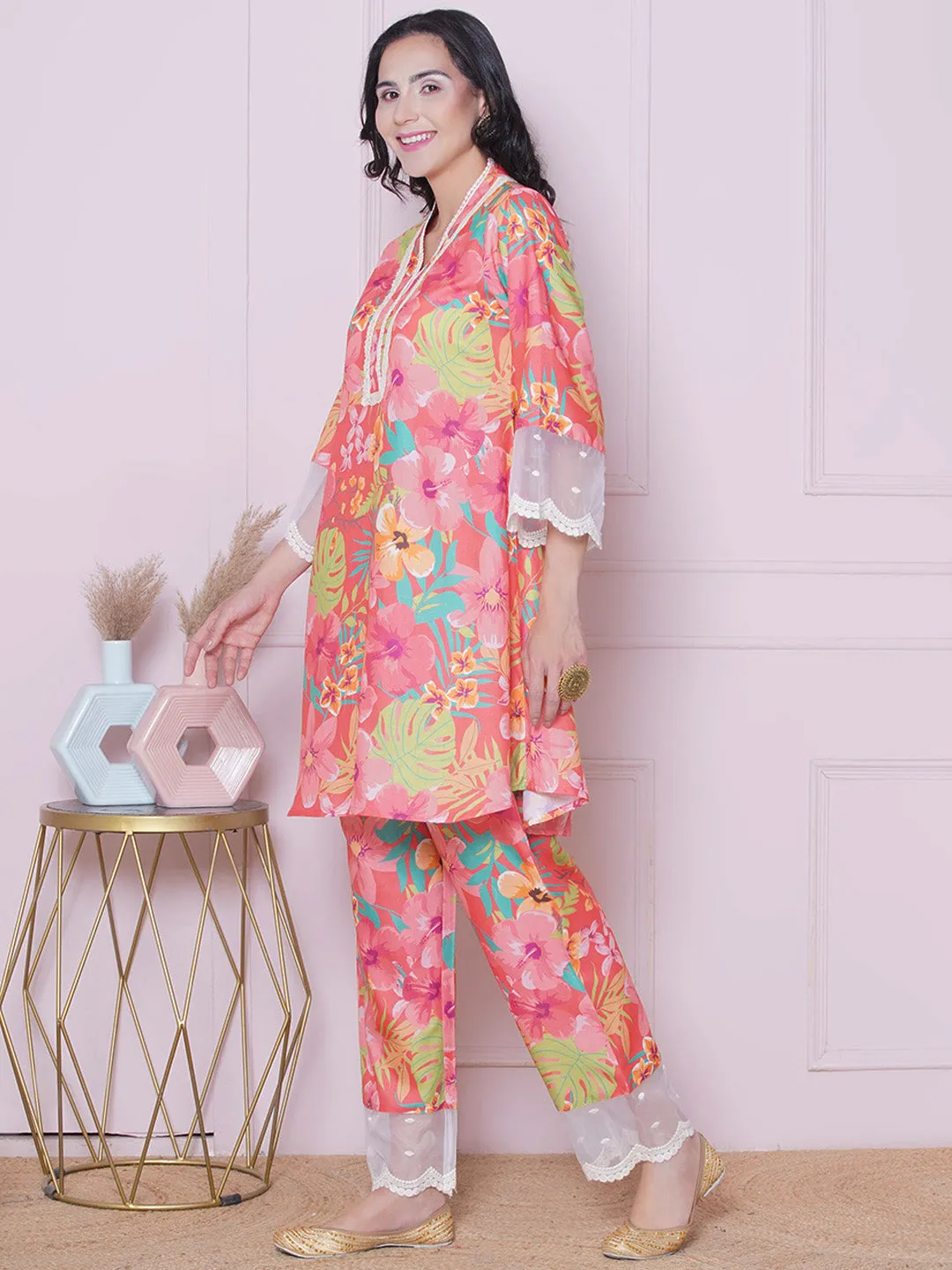Floral Printed Tunic With Trousers