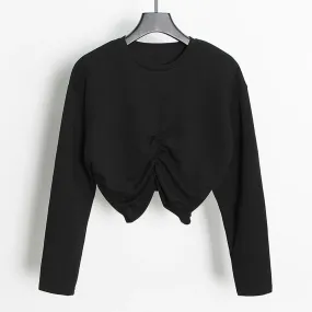 Folds Minimalist Sweatshirts For Women Round Neck Long Sleeve Pullover Loose Sweatshirt Female Fashion Clothes New