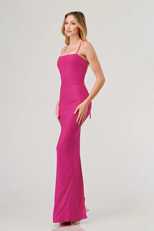 Fuchsia Glitter Crossed Back Maxi Dress