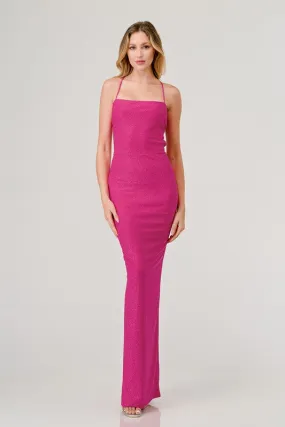 Fuchsia Glitter Crossed Back Maxi Dress