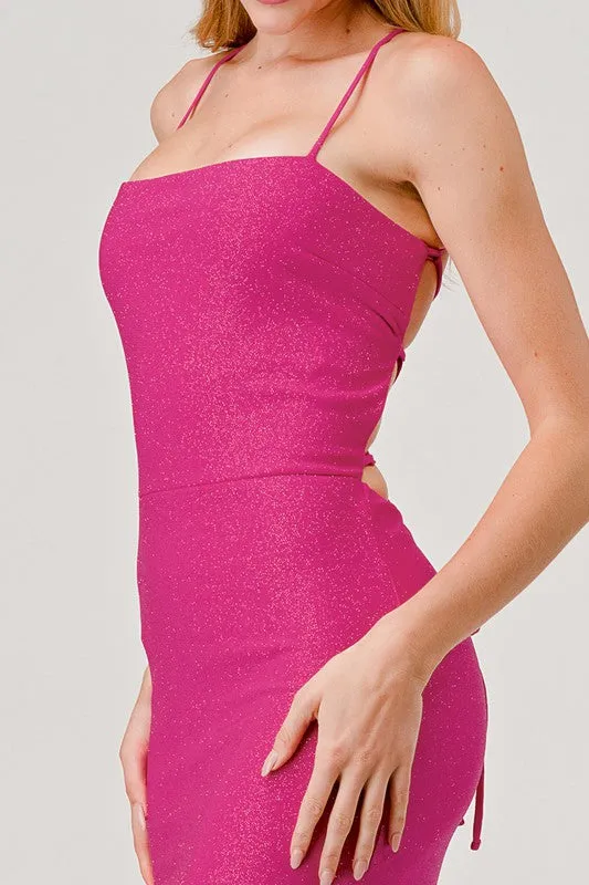 Fuchsia Glitter Crossed Back Maxi Dress