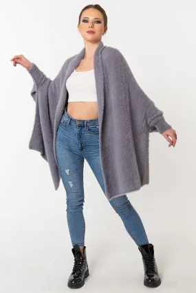 Fuzzy Poncho Shawl with Sleeves - Gray